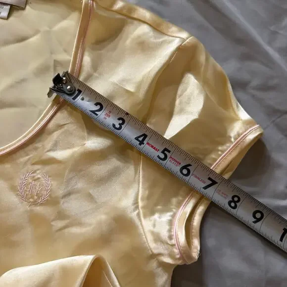 Jones New York Satin Sleep Shirt Nightgown Size Large Cream Yellow Cap Sleeve - Picture 9 of 11